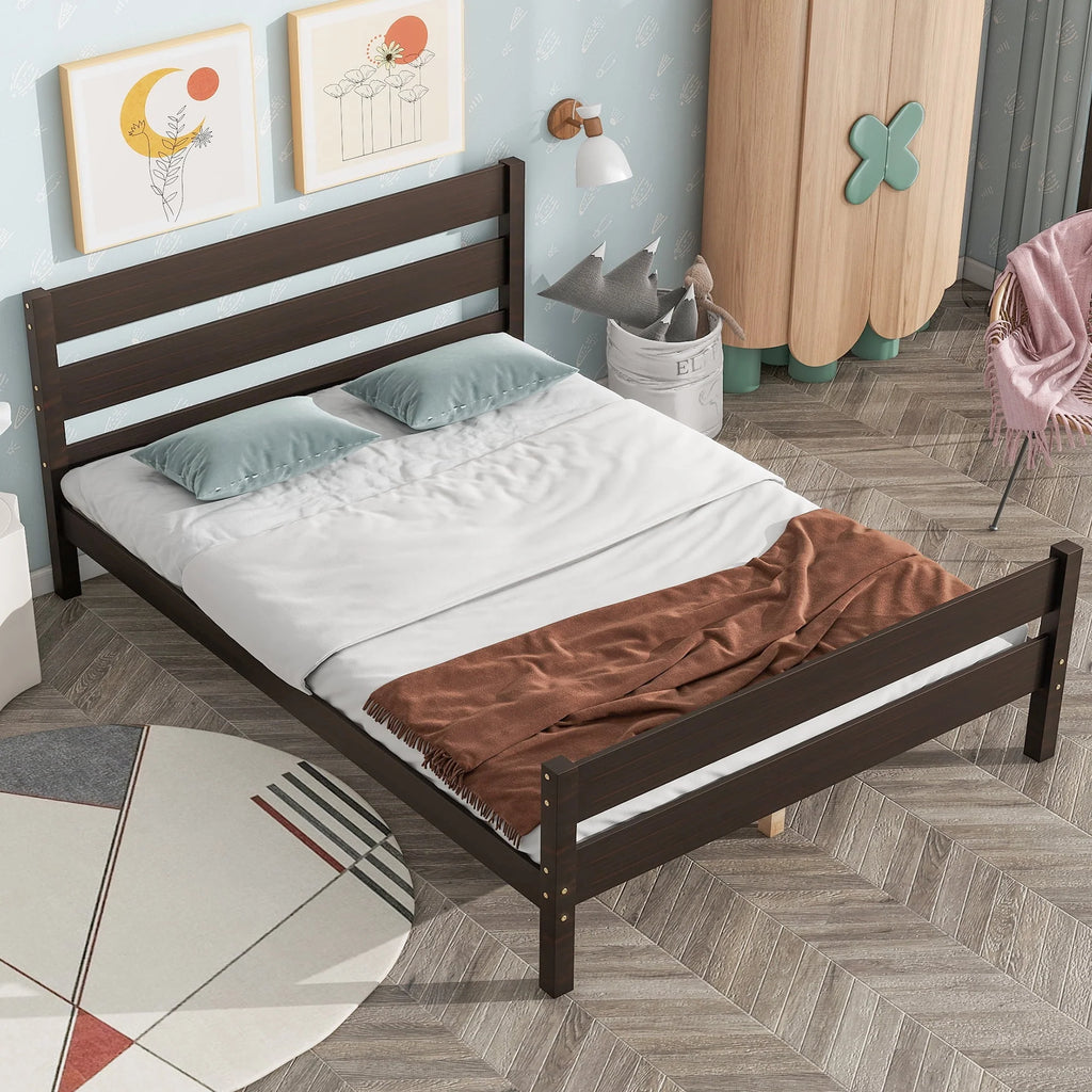White Twin Size Wood Platform Bed with Headboard and Footboard P3648