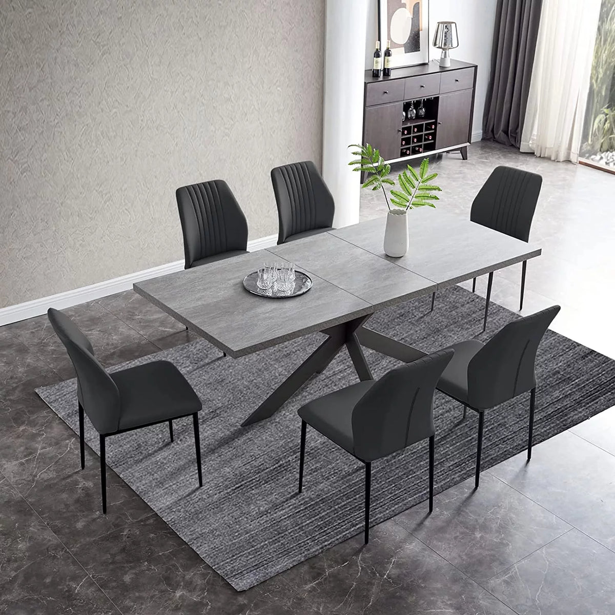 6-8 Person Space Saving Expandable Metal Frame Rectangular Dining Table R755302
