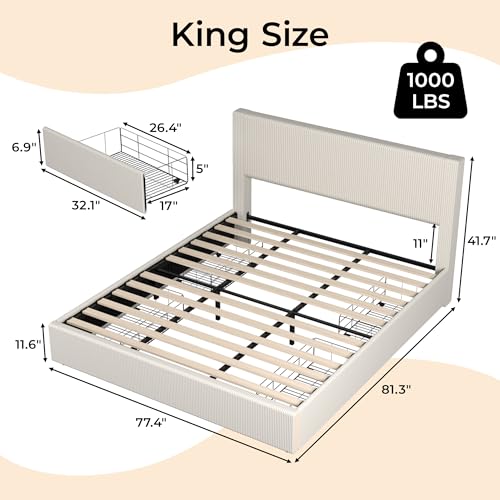 Queen Size Upholstered Platform Bed Frame with 4 Storage Drawers Y88617