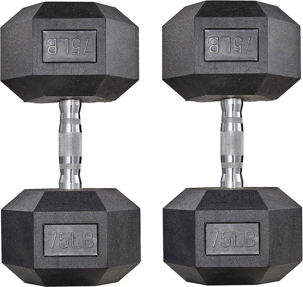 60lbs Pair Black Rubber Coated Cast Iron Hex Dumbbell Set M933837