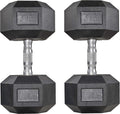 60lbs Pair Black Rubber Coated Cast Iron Hex Dumbbell Set M933837