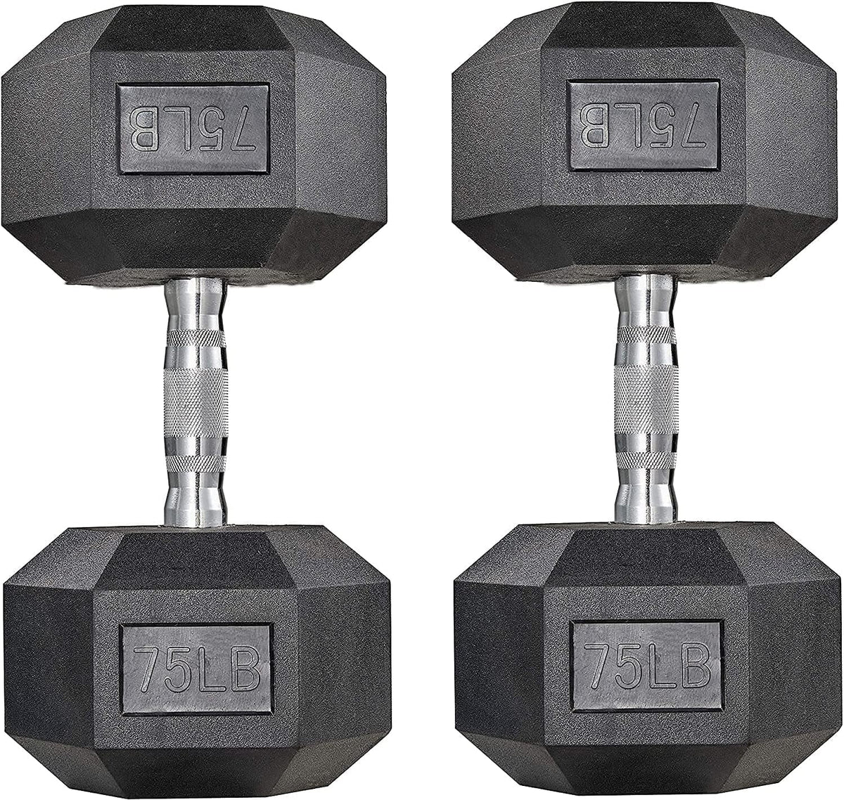 60lbs Pair Black Rubber Coated Cast Iron Hex Dumbbell Set M933837