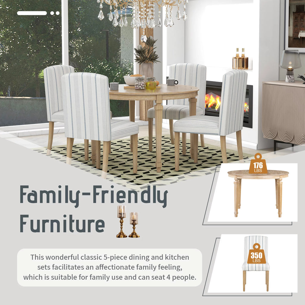 Round Dining Table Set for 4, 5-Piece Solid Wood P7671