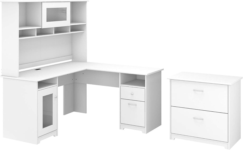L Shaped Desk with Hutch and Lateral File Cabinet M373930