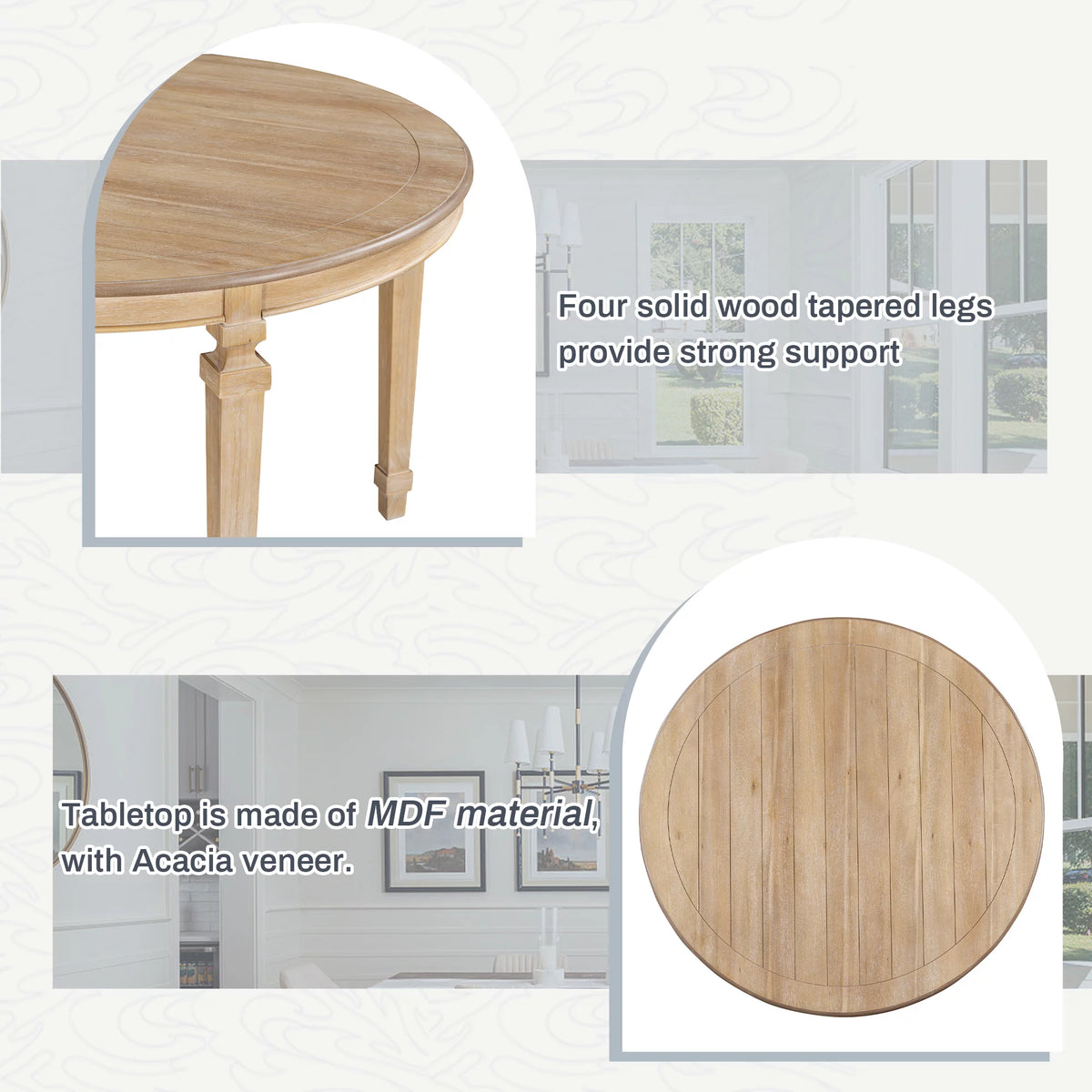 Round Dining Table Set for 4, 5-Piece Solid Wood P7671