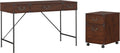 Vintage Golden Pine Writing Desk with 2 Drawer File Cabinet J6755