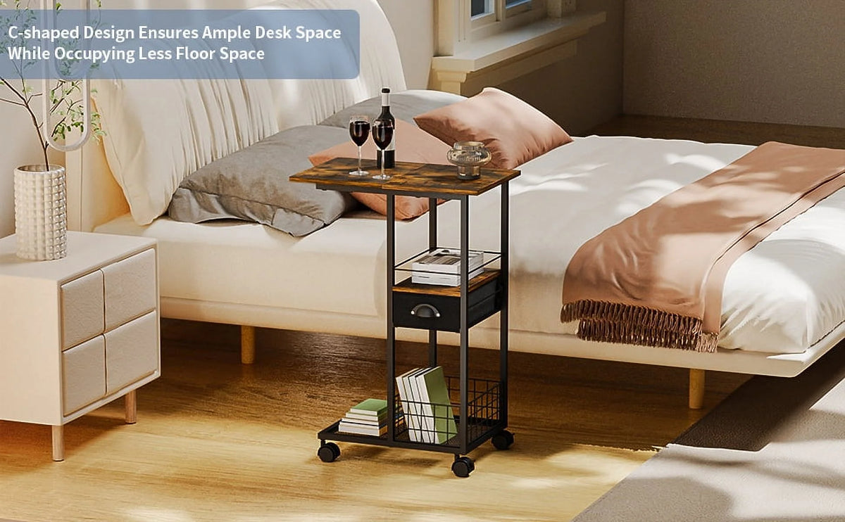 C-Shape Metal End Table with Drawer K1690