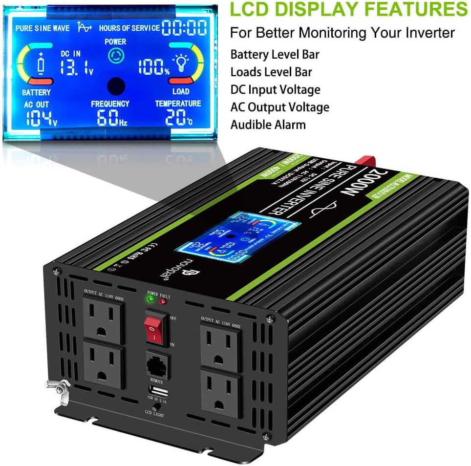 2000 Watt Pure Sine Wave Power Inverter 12V DC to 110V/120V AC Converter J35863