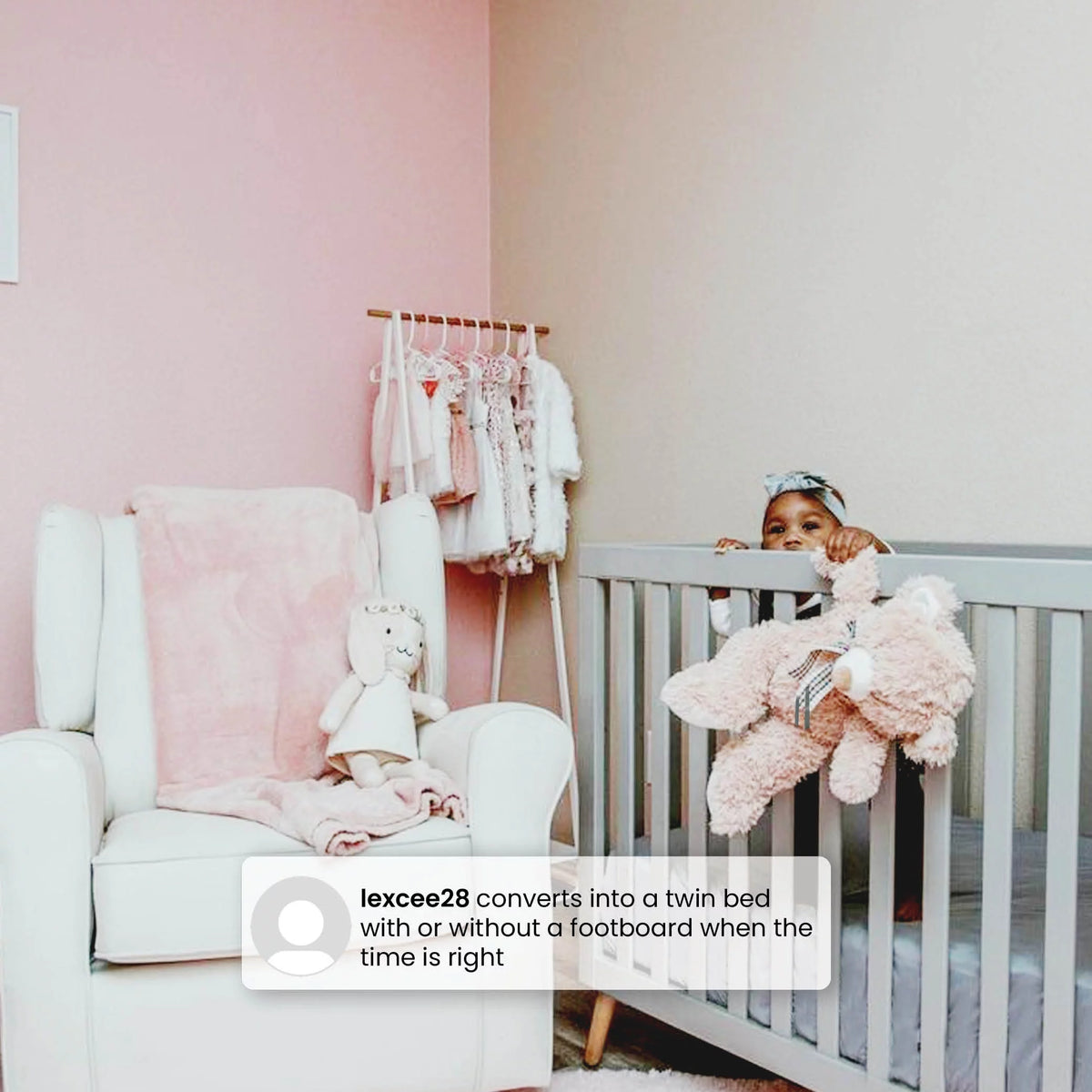 Grey Convertible Mini Baby Crib with Mattress B37622