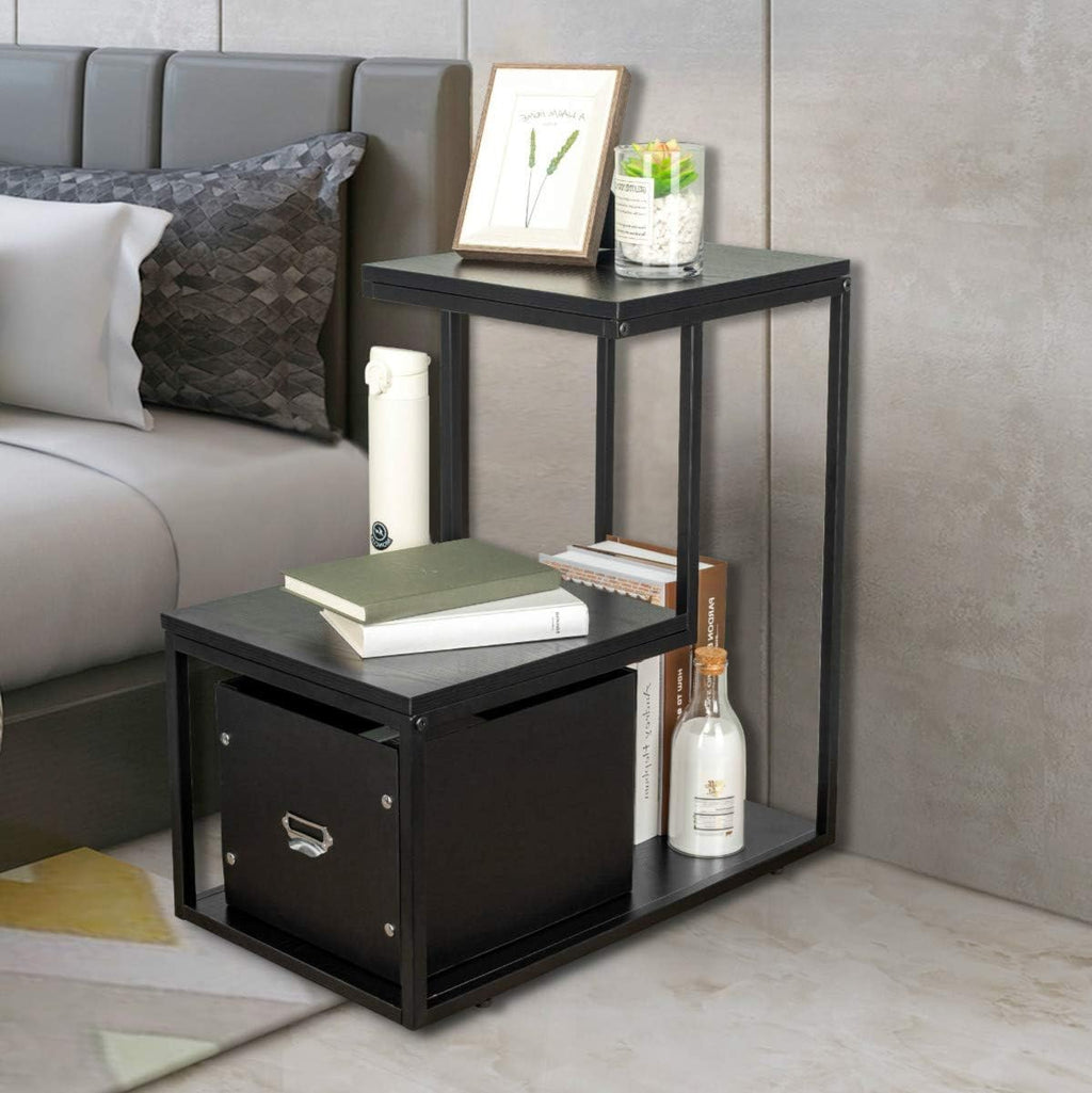 Black Lifting Top Nightstand with 2 Drawer Storage E52206