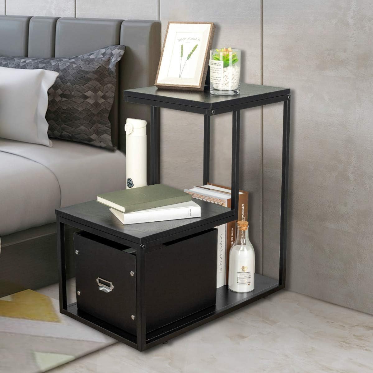 Black Lifting Top Nightstand with 2 Drawer Storage E52206