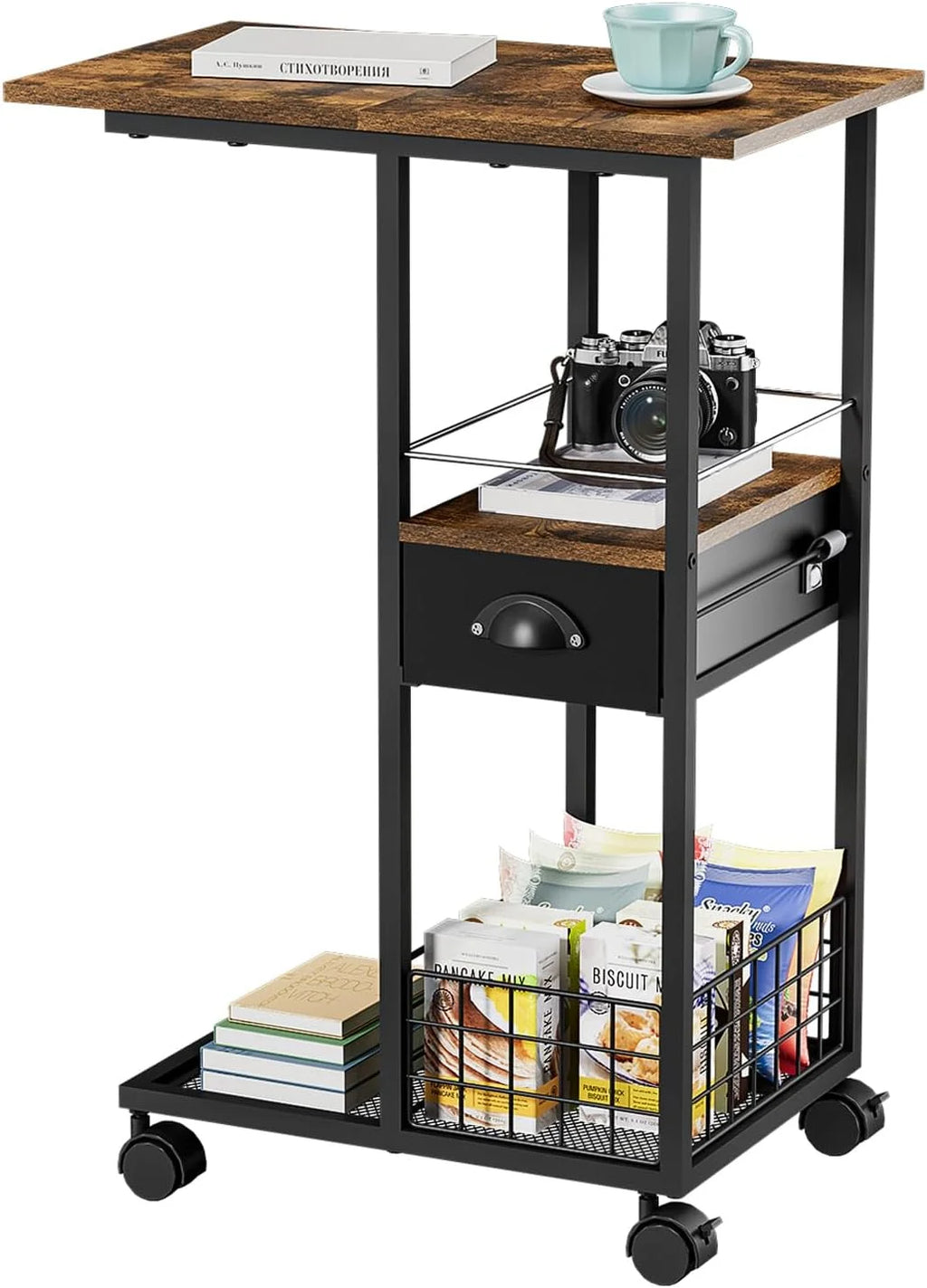 C-Shape Metal End Table with Drawer K1690