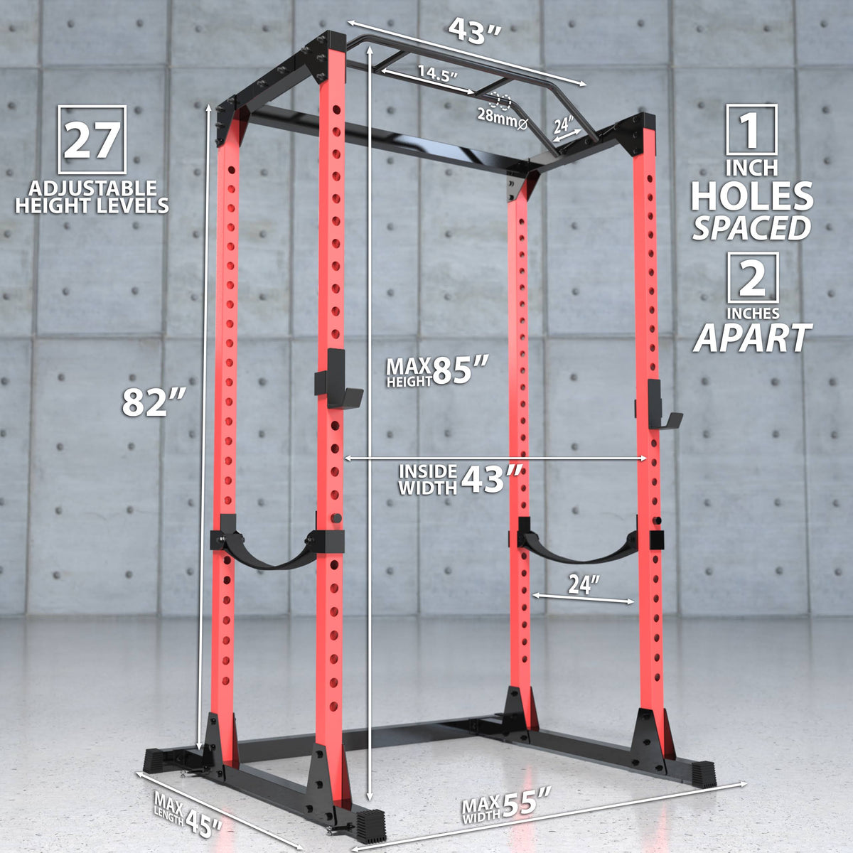 Black Red Steel Squat Cage with Pull Up Bar O343474