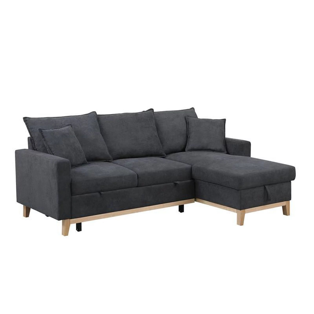 Dark Gray Fabric Reversible Sleeper Sectional with Storage Chaise V664