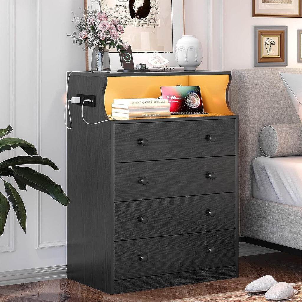 Black 4 Drawer Dresser with Charging Station X979192