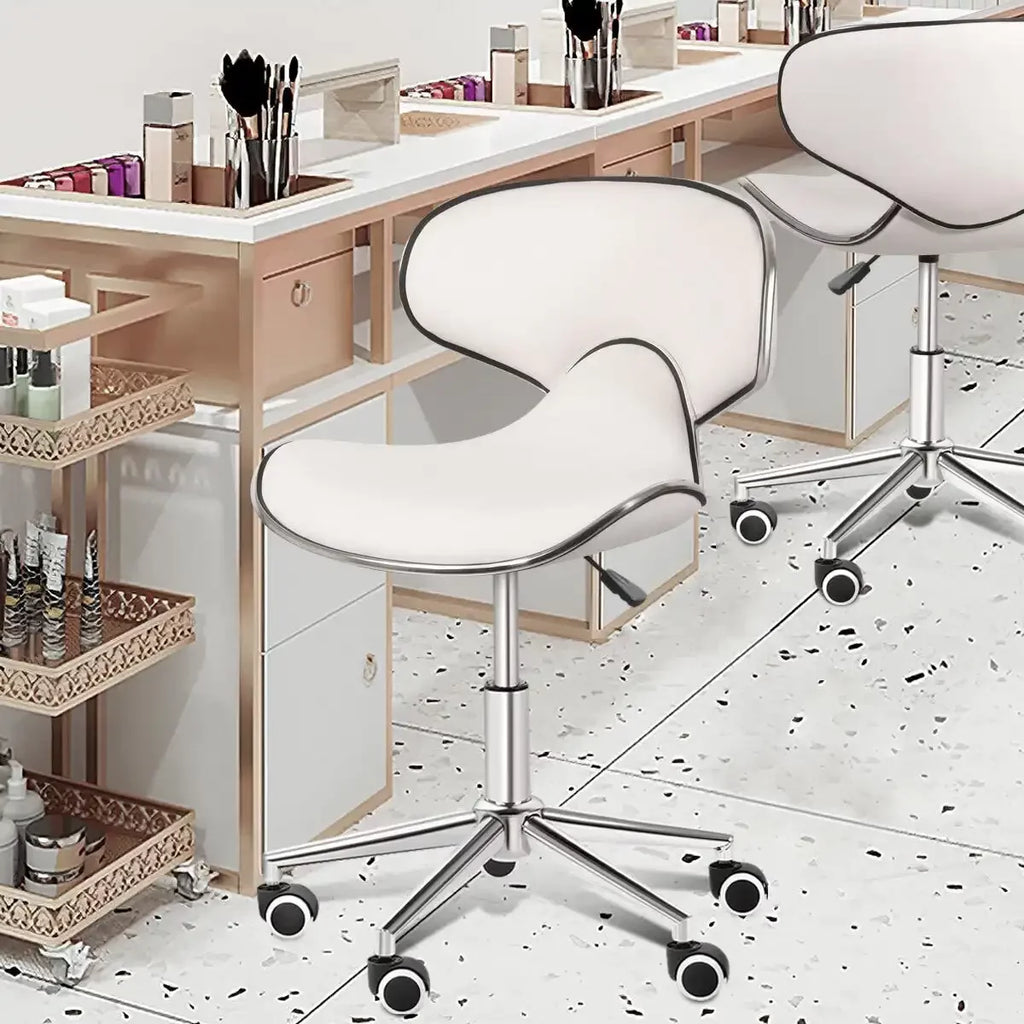 White Set of 2 Rolling Swivel Salon Stools O4415