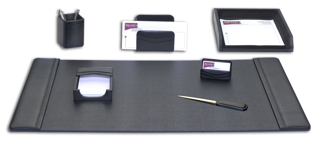 Black Leather 7-Piece Desk Set X90577