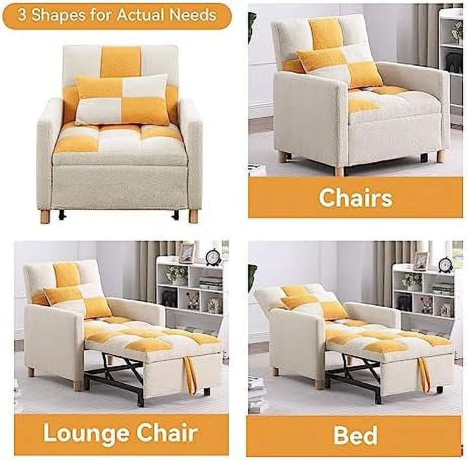 Black Convertible Sleeper Chair Bed with Pillow and Adjustable Backrest D894
