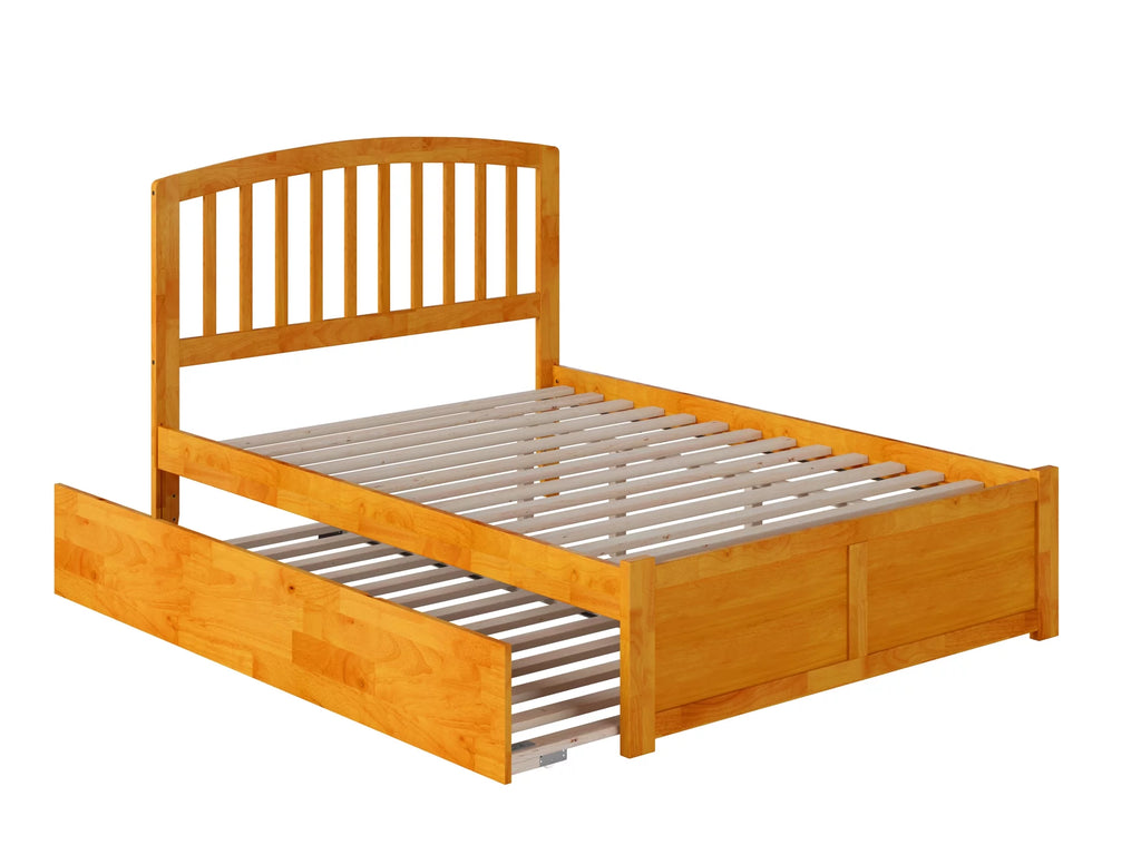 Caramel Solid Wood Platform Bed with Footboard and Twin Trundle E724