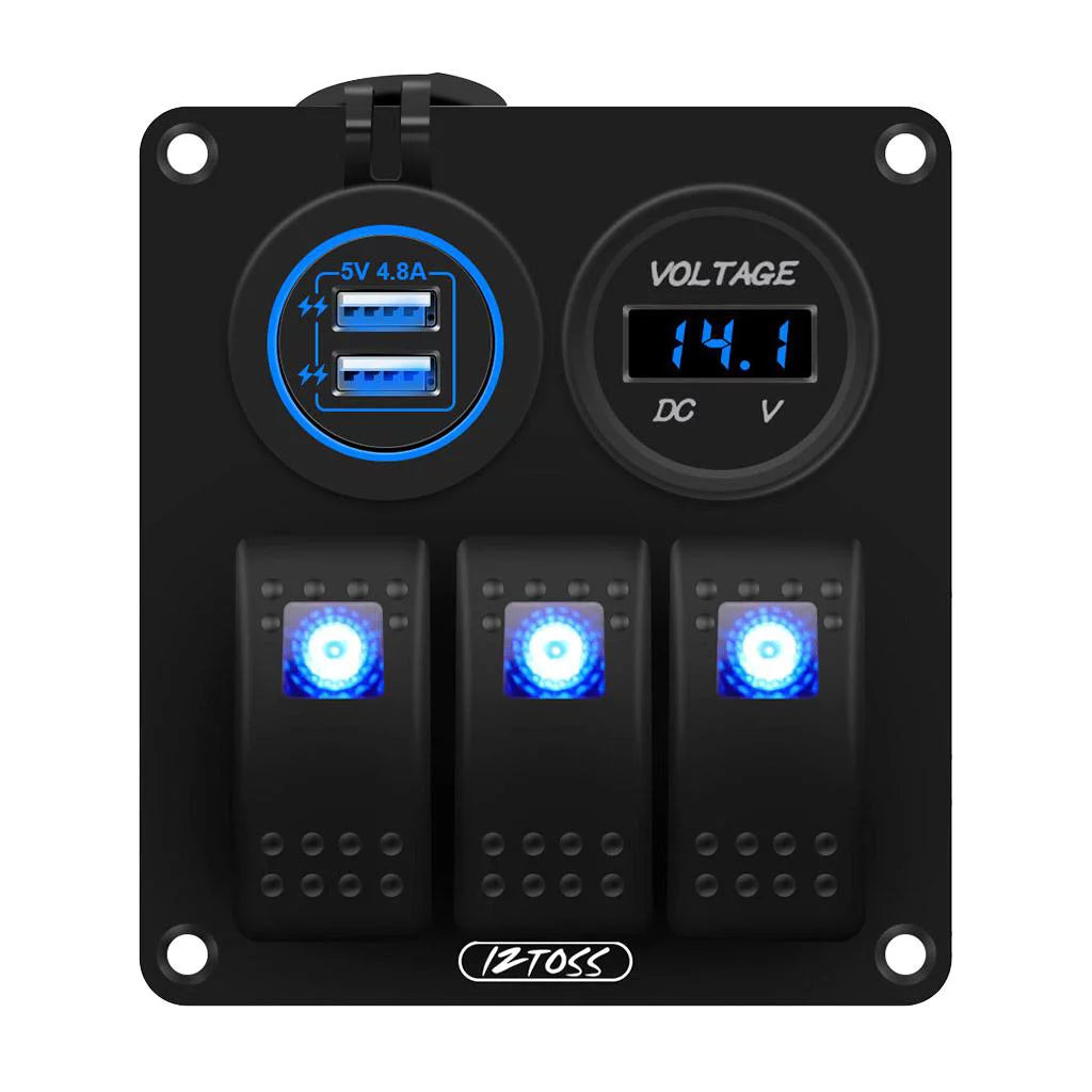 3 Gang Switch Panel with Digital Voltmeter N345222