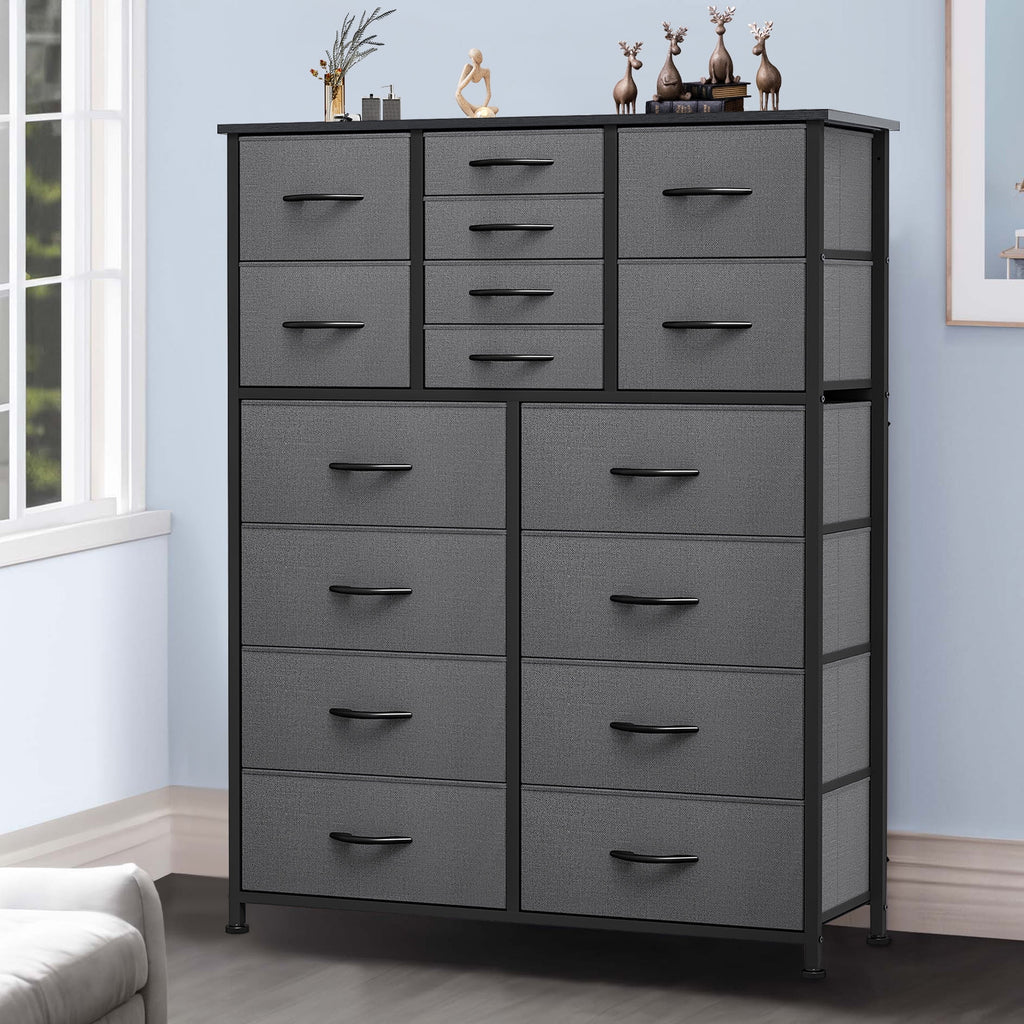 16 Drawer Fabric Dresser with Metal Frame and Wooden Top F13022
