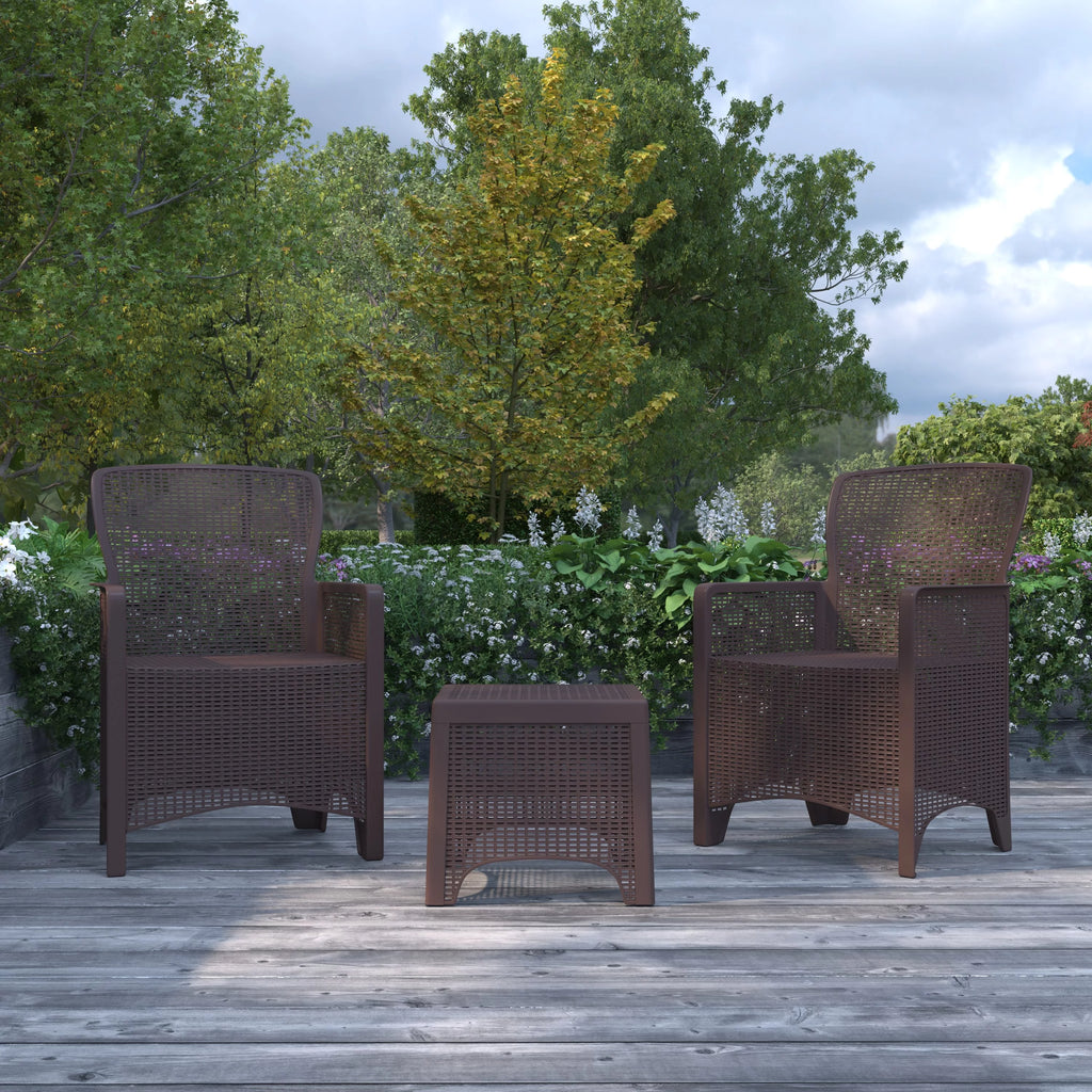 Faux Rattan Wicker Lounge Chairs and Side Table E735