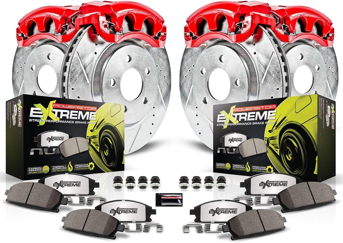 Front and Rear Drilled Slotted Brake Rotors Ceramic Brake Pads Calipers R98648