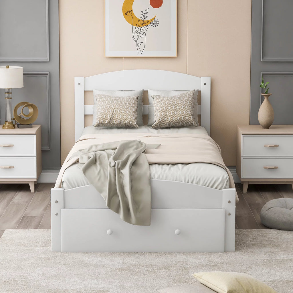 White Pine Wood Twin Bed with Storage Drawer P23549