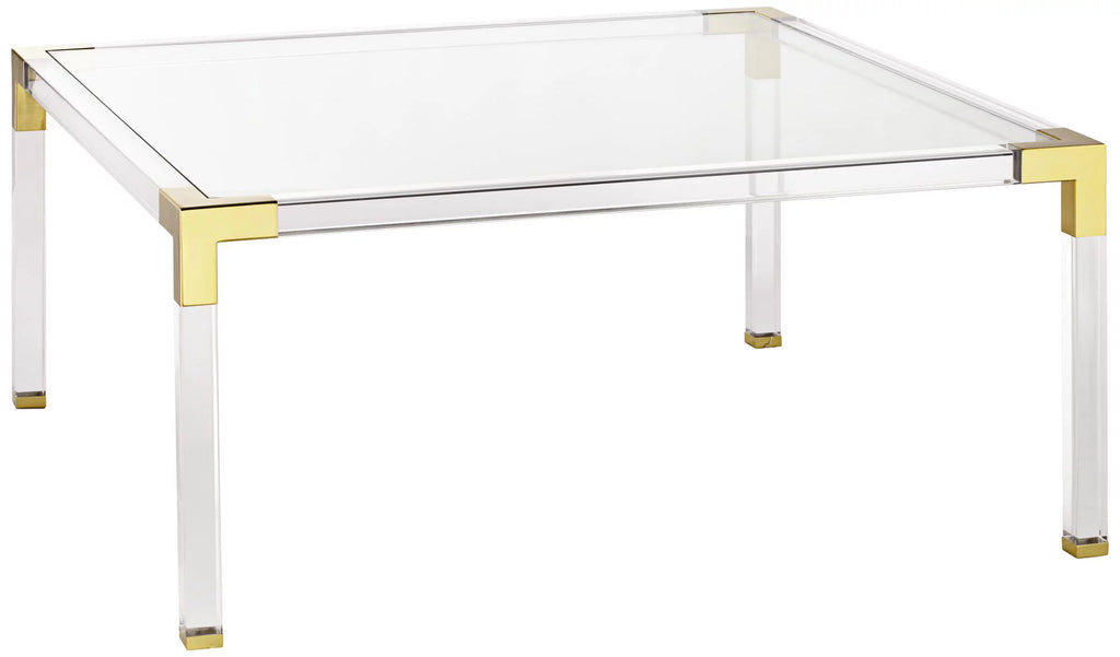 Modern Cast Acrylic Square Coffee Table 40" Wide Clear Gold Tempered Glass Tabletop M48606