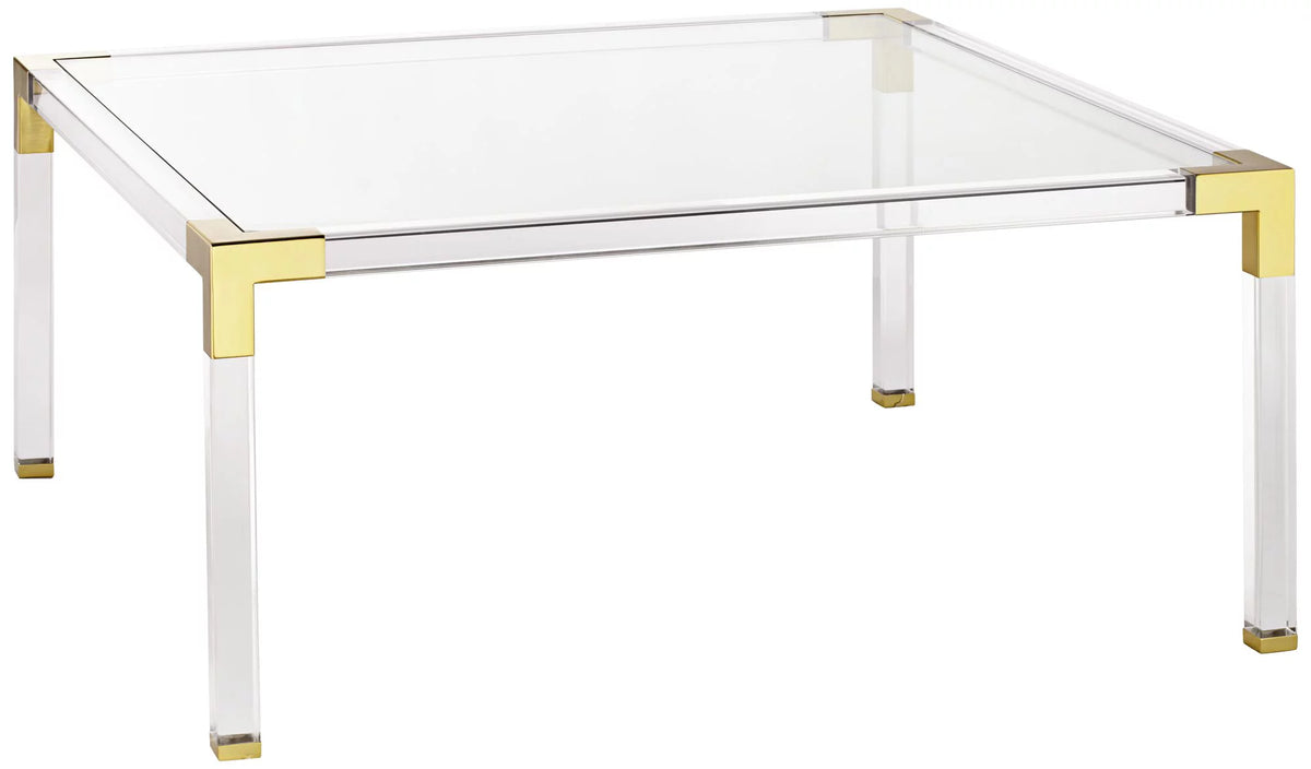 Modern Cast Acrylic Square Coffee Table 40" Wide Clear Gold Tempered Glass Tabletop M48606