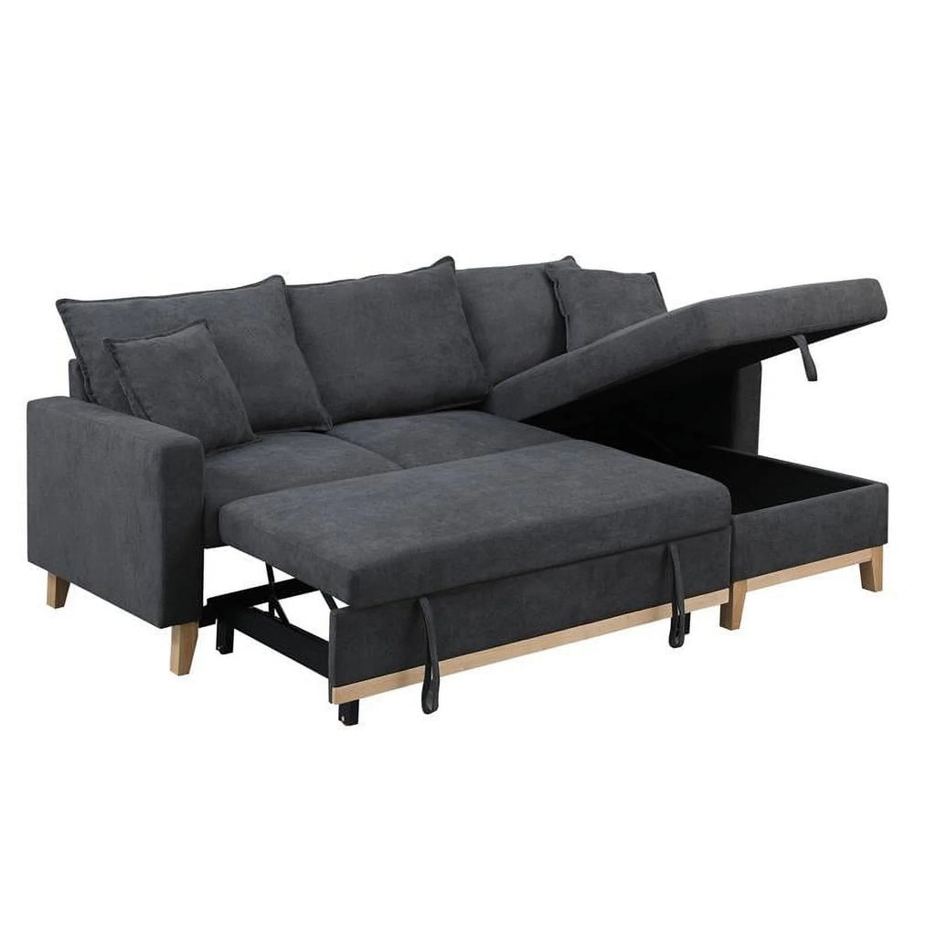 Dark Gray Fabric Reversible Sleeper Sectional with Storage Chaise V664