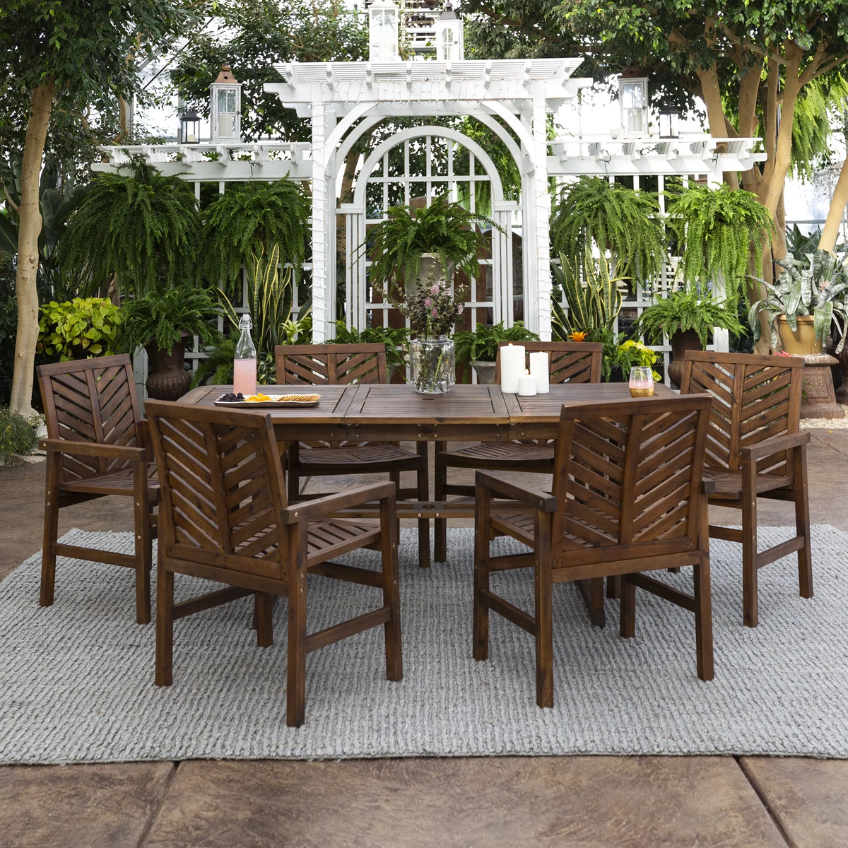 Dark Brown 7-Piece Wood Outdoor Patio Dining Set T890