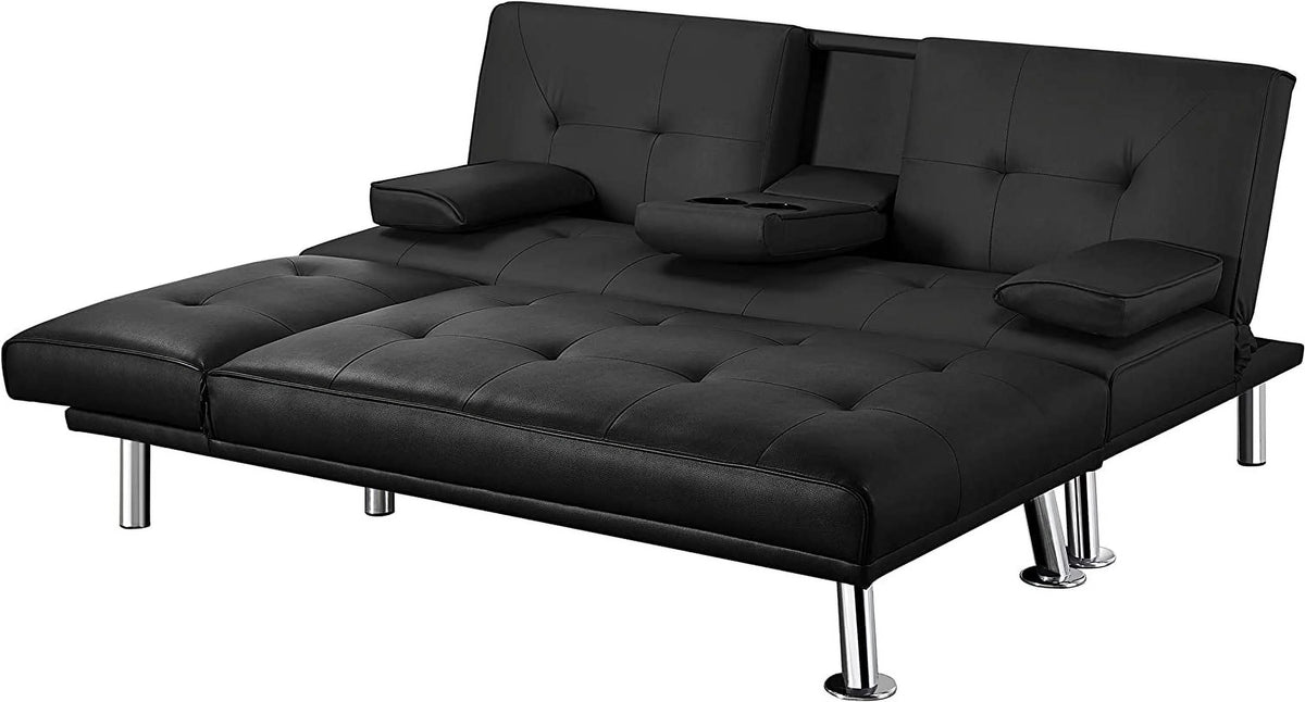 Black Faux Leather Sectional Sofa with Chaise Lounge N166303