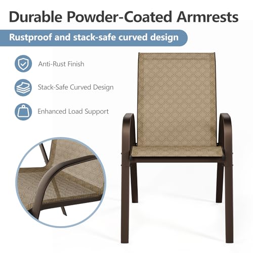 Beige Set of 4 Stackable Patio Dining Chairs with Metal Frame G8661