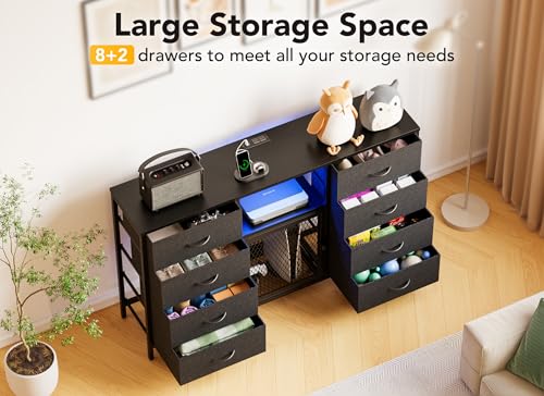 Black 8 Drawer Dresser with LED Lights and Power Outlets Y4970