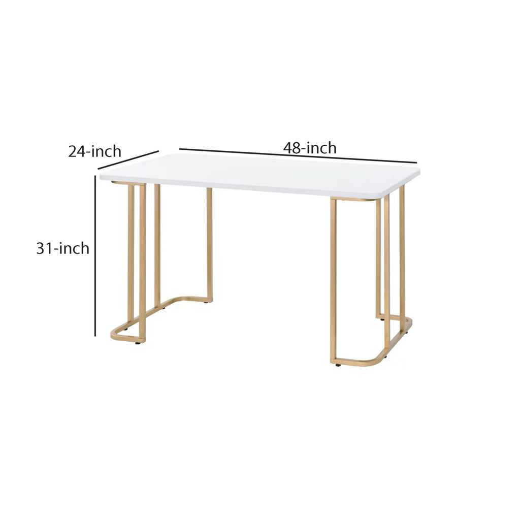 White Writing Desk with Metal Sled Base P20803