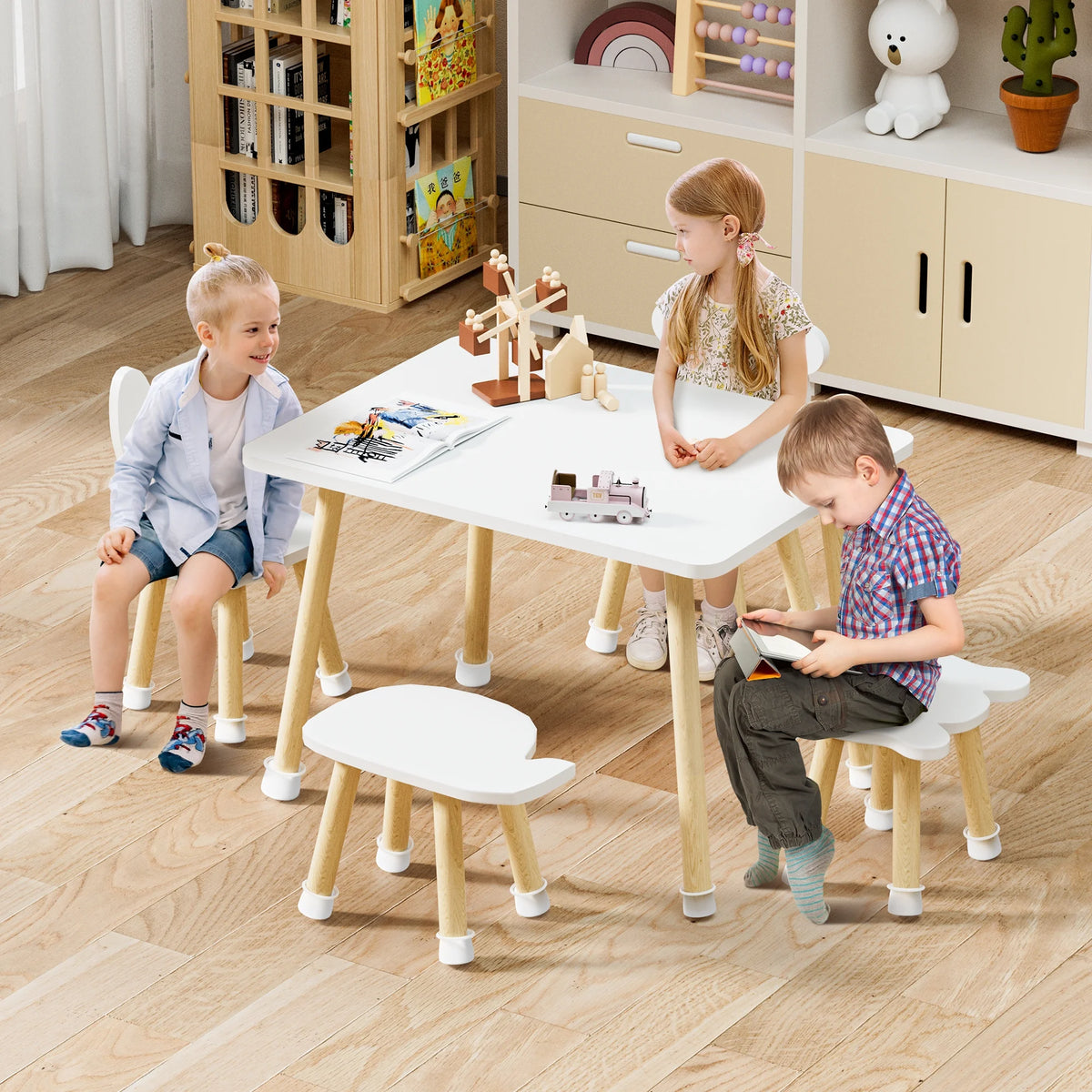 Wood Toddler Table and Chairs Set with 4 Chairs X77003