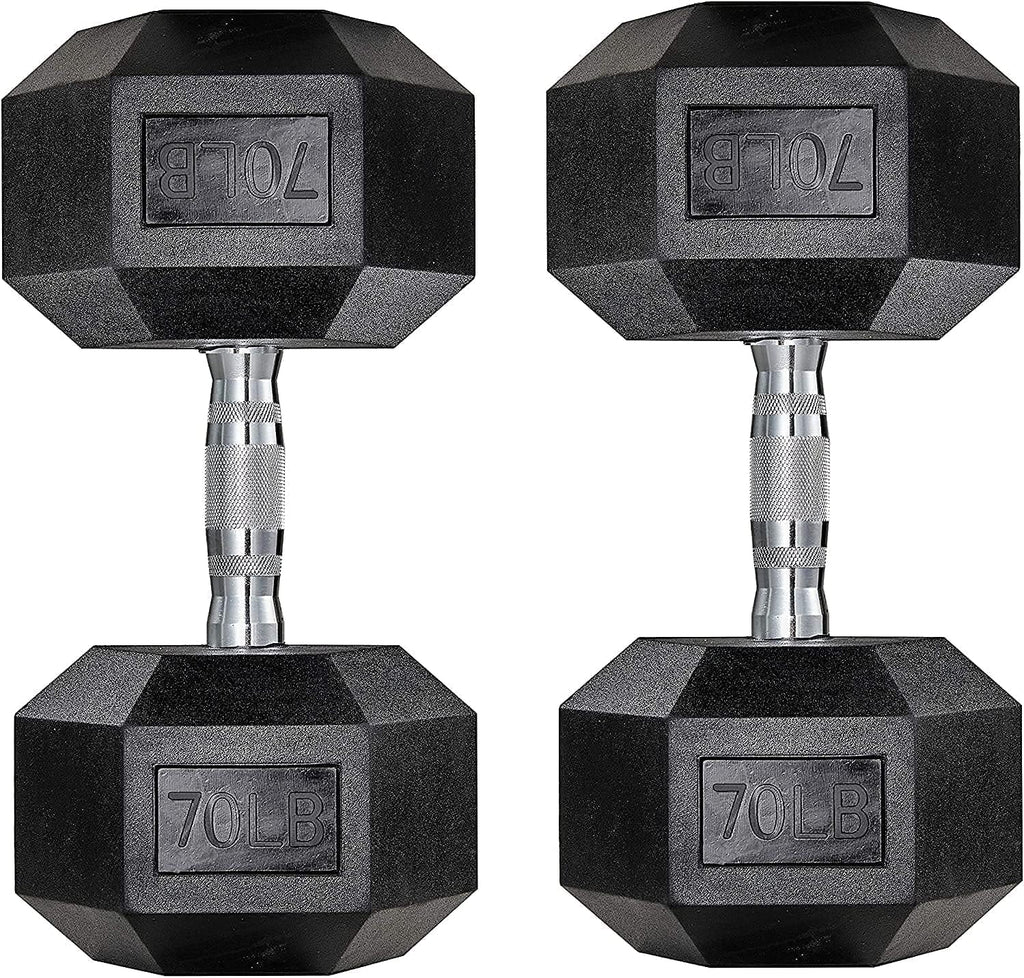 60lbs Pair Black Rubber Coated Cast Iron Hex Dumbbell Set M933837