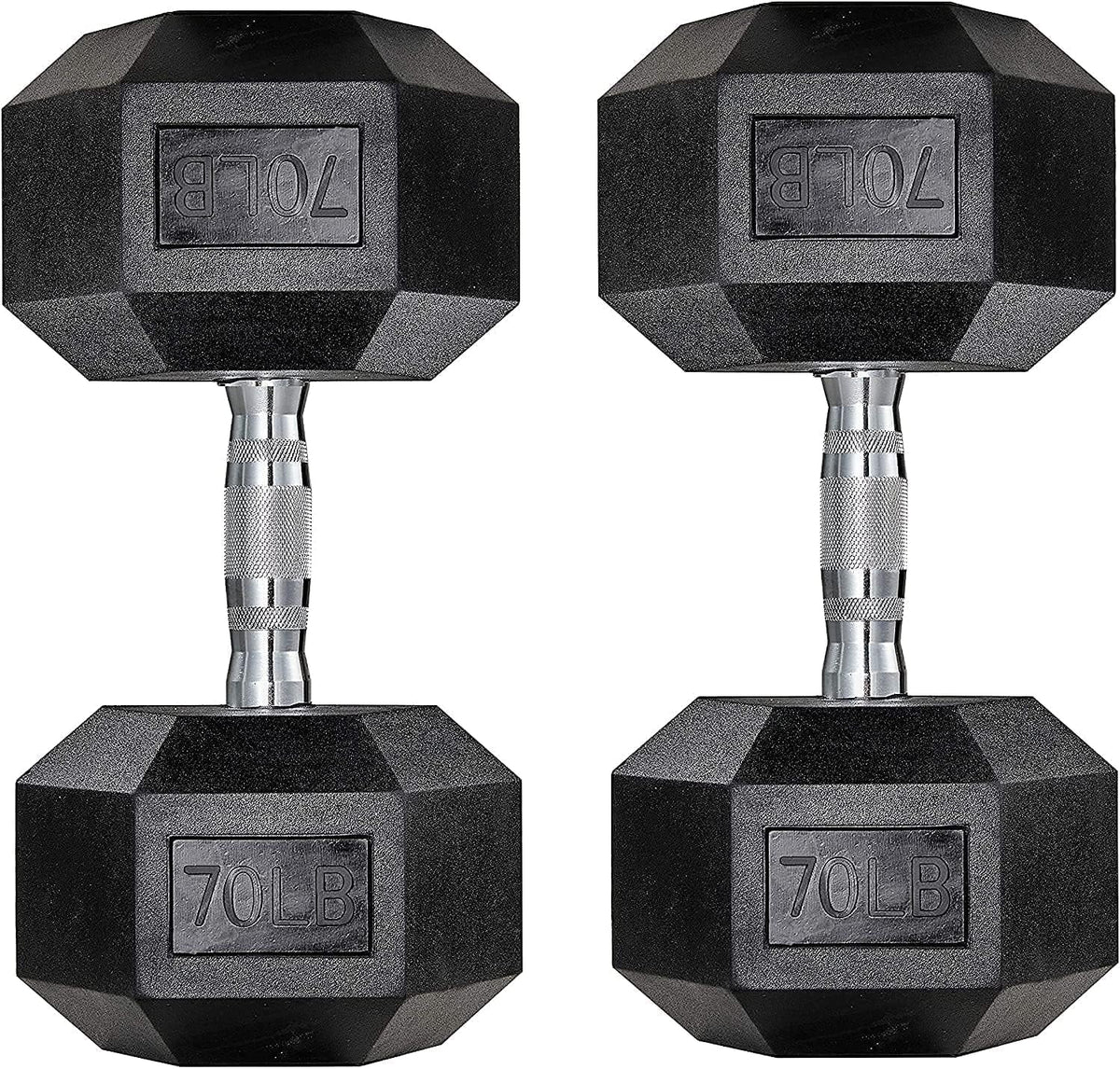 60lbs Pair Black Rubber Coated Cast Iron Hex Dumbbell Set M933837