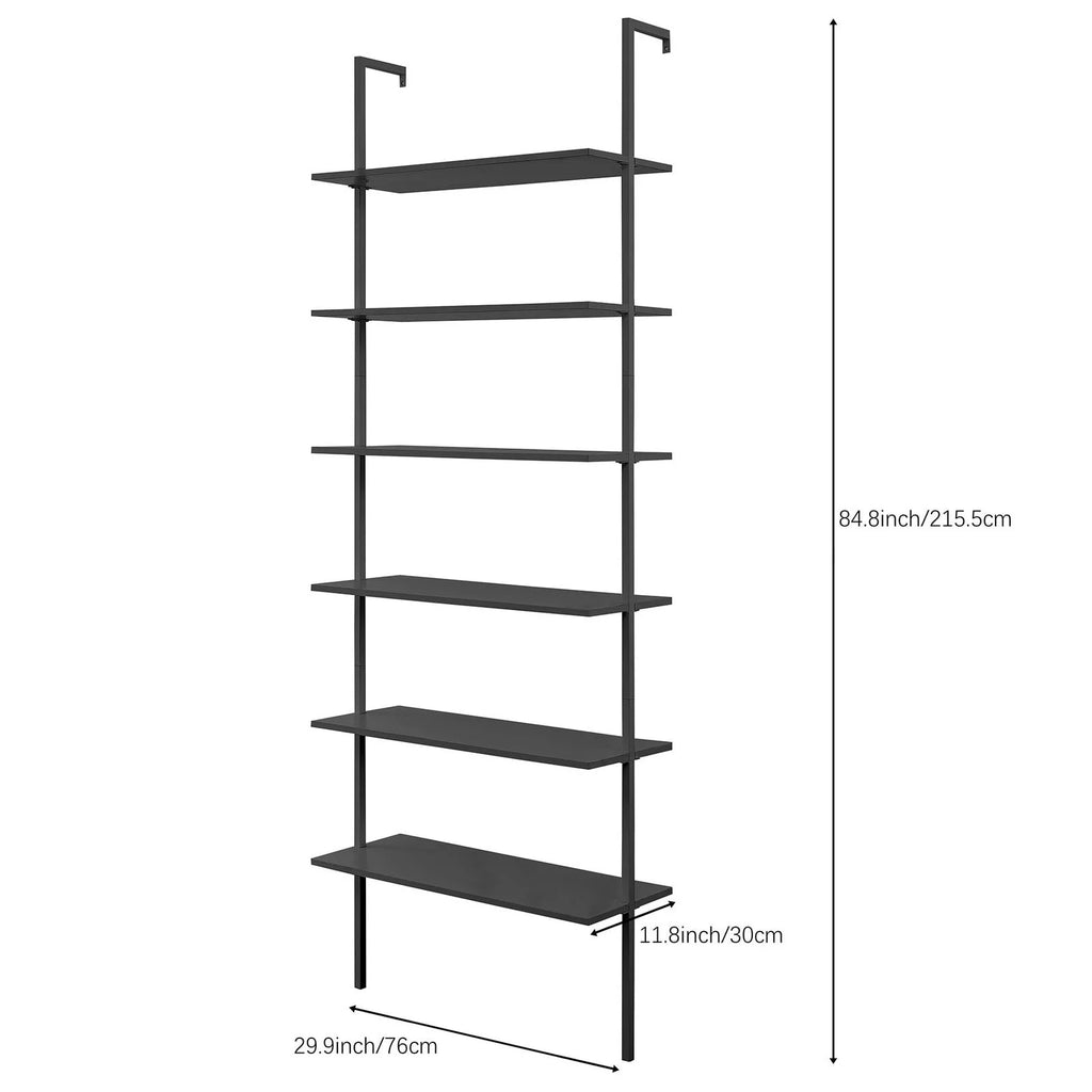 White 6-shelf Wood Wall-Mounted Bookshelf R295