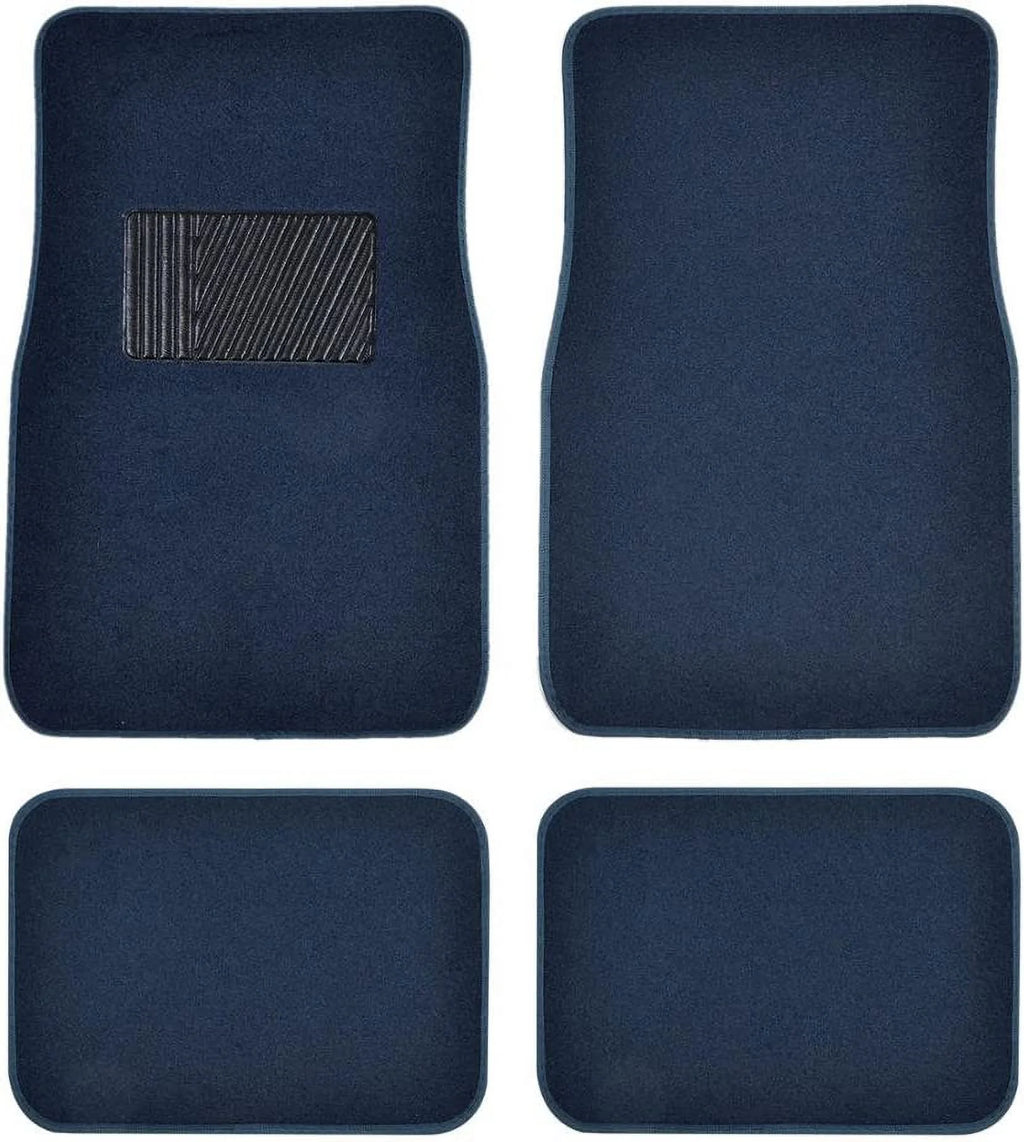 Blue 4PC Set of Carpet Car Floor Mats with Vinyl Heel Pad G97598