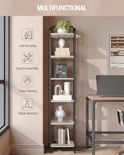 6-Tier Black Narrow Bookcase Bookshelf Y370721