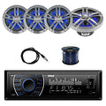 Black Marine Receiver Stereo with 6.5 Water-Resistant Loudspeaker 2-Pairs, Marine Antenna & 50' 16G Speaker Wire J558
