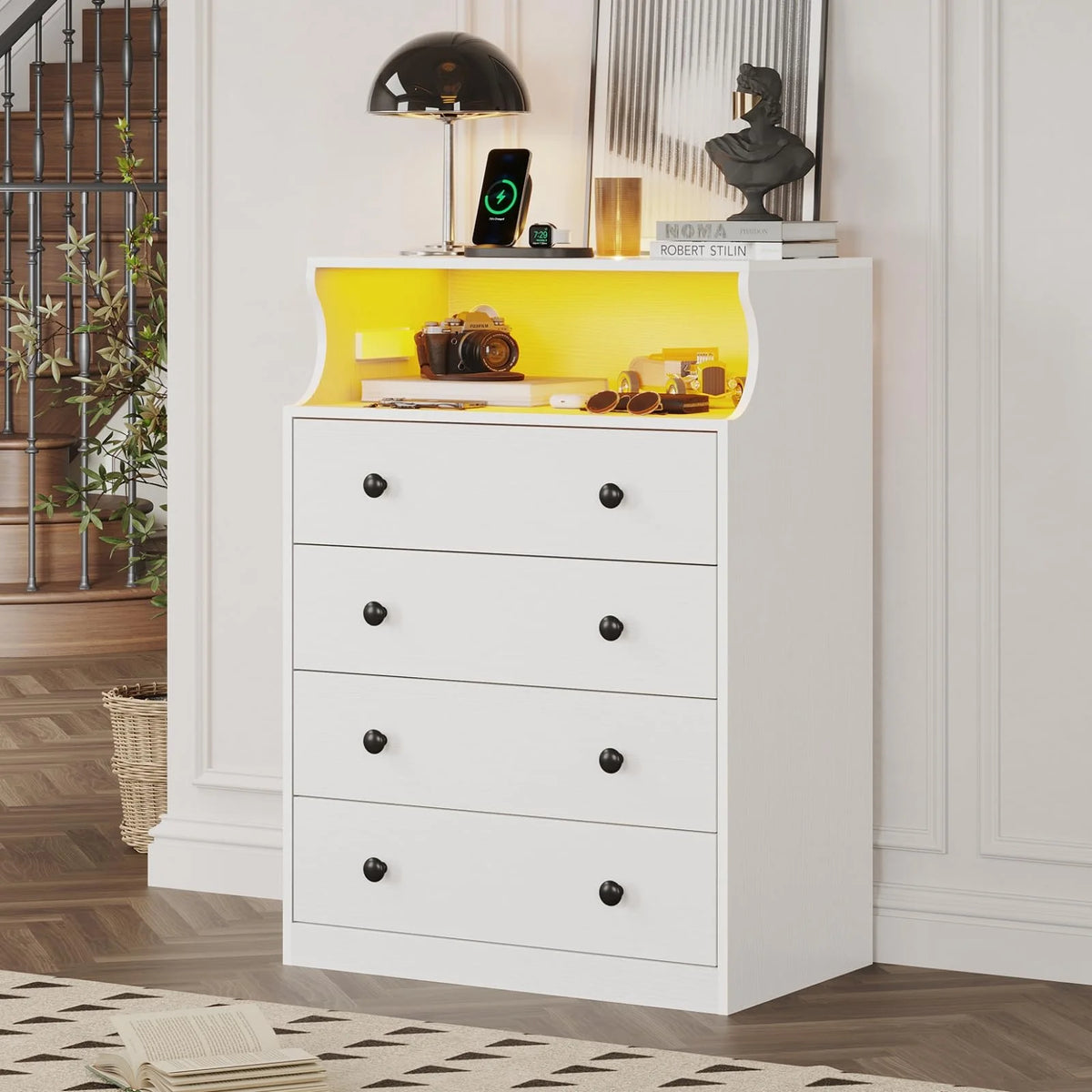 Black 4 Drawer Dresser with Charging Station X979192