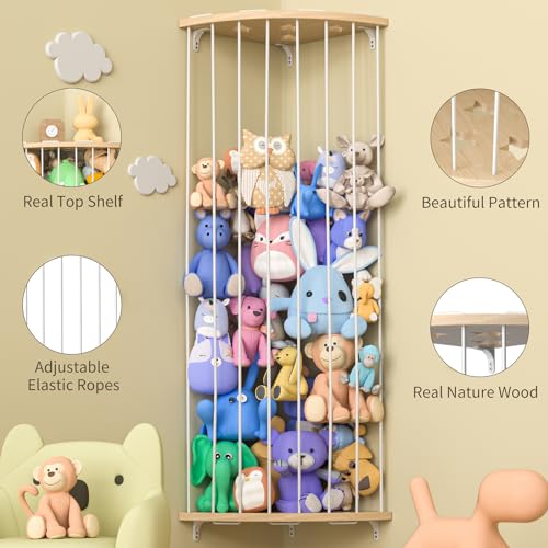 Wood Corner Stuffed Animal Storage Organizer with Star Pattern U310