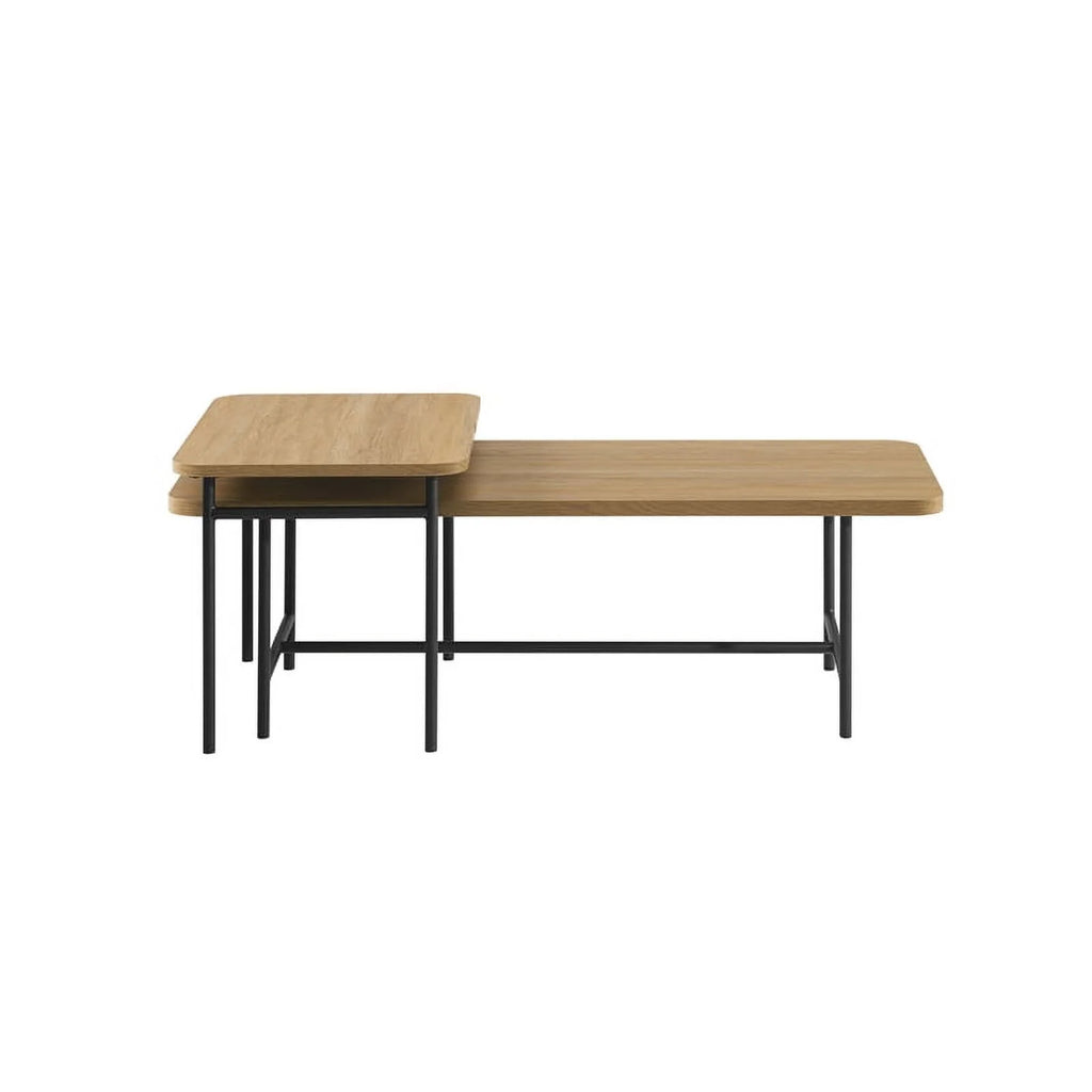 Oak Black 2-Piece Wood Nesting Coffee Table Q894426