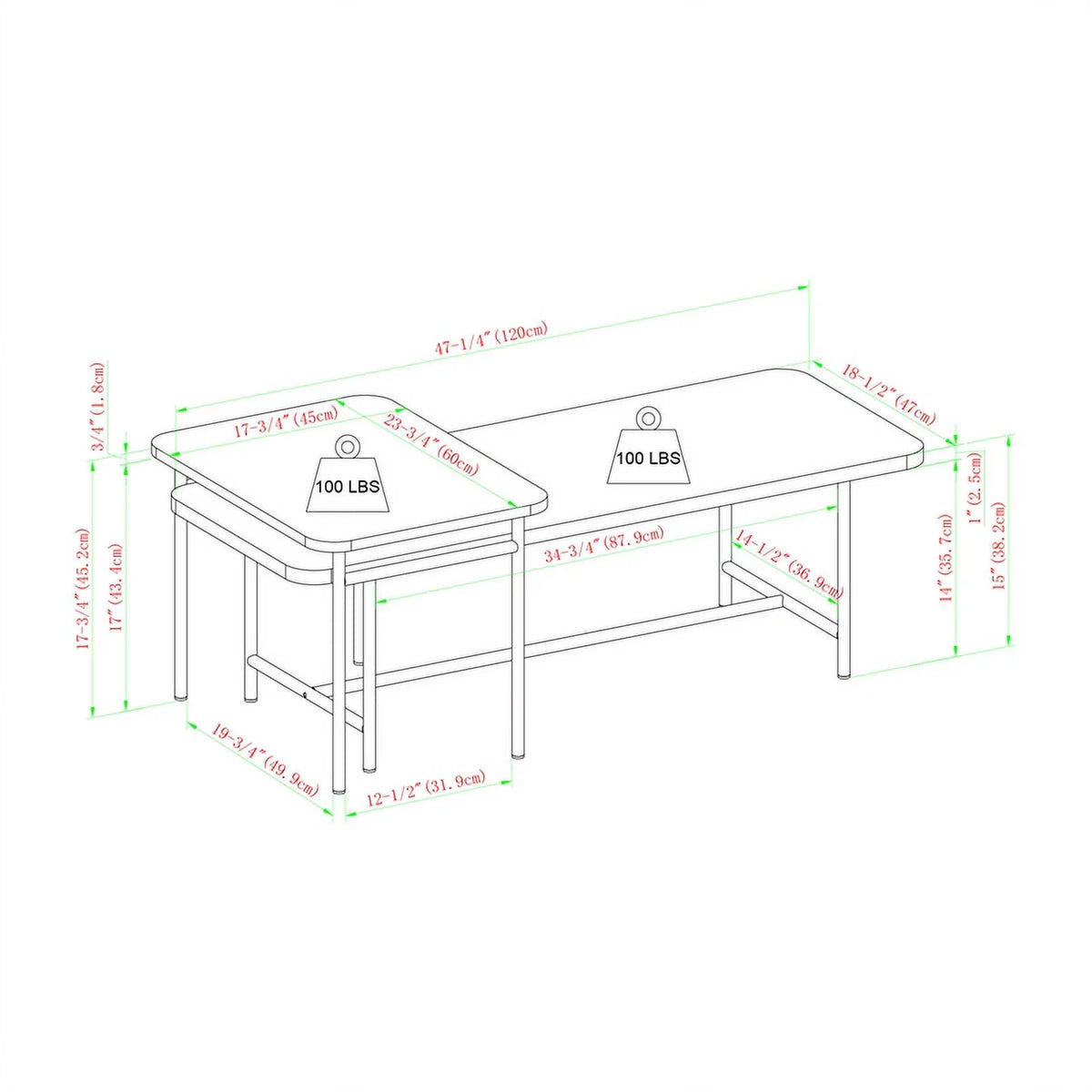 Oak Black 2-Piece Wood Nesting Coffee Table Q894426