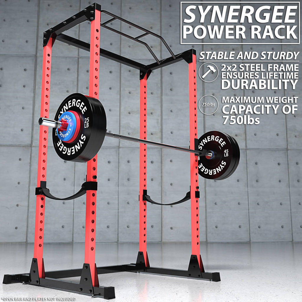 Black Red Steel Squat Cage with Pull Up Bar O343474