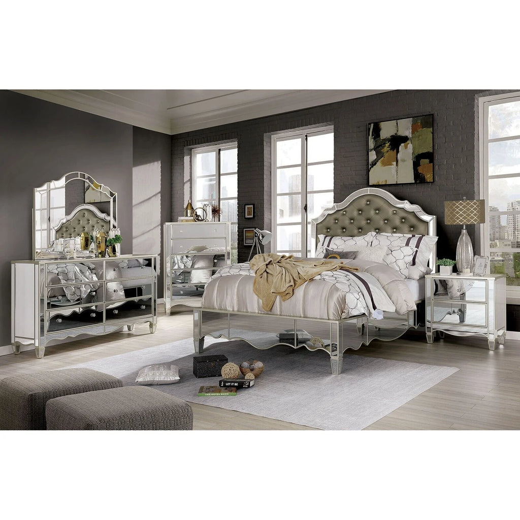 Silver Mirror Panel 6pc King Size Bedroom Set R204368