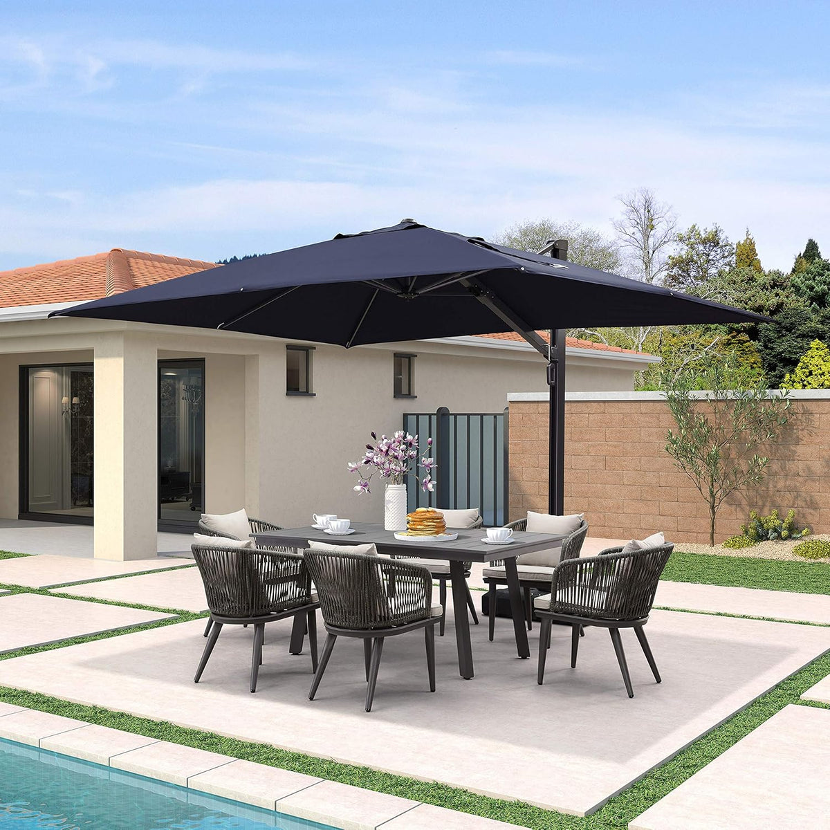 10' X 13' Rectangle Aluminum Cantilever Patio Umbrella with 360-degree Rotation, Grey I10747